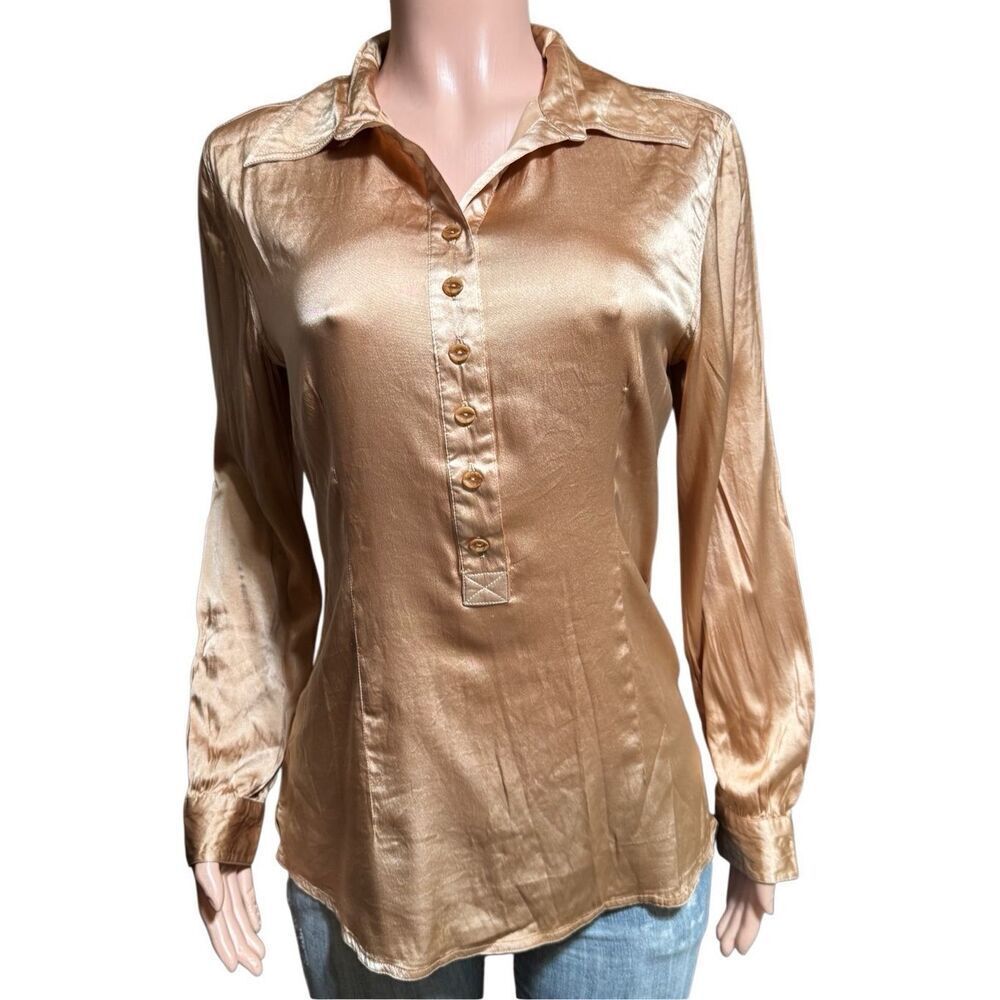 Pulp hazelnut women's long-sleeve satin button-up shirt M